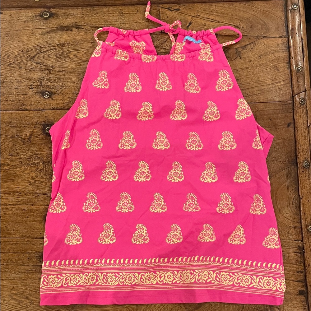 J McLaughlin Pink Printed Halter Tank Top